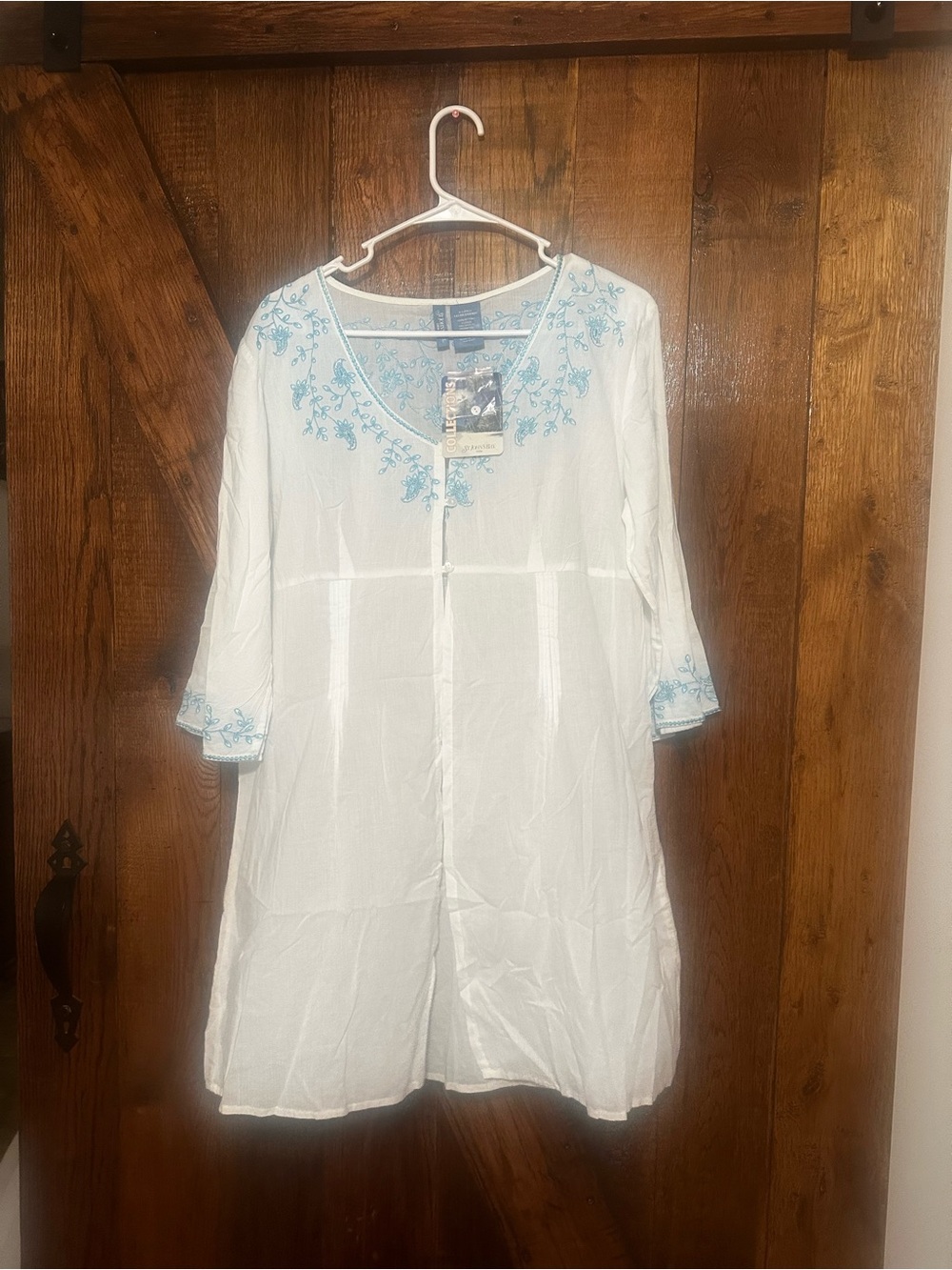 St. John's Bay White Tunic with Light Blue Floral Embroidery